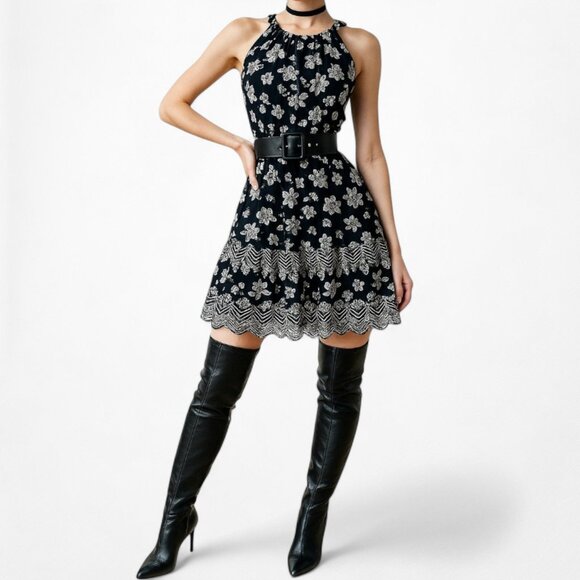 Vintage Y2K Blue Floral Pleated Flared Knee Length Cocktail Tunic Dress Size S/M - Picture 2 of 7